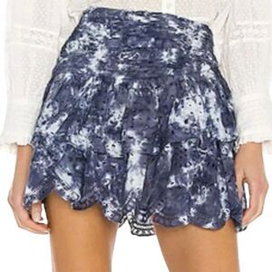 LoveShackFancy Onika Cotton Eyelet Ruffle Mini Skirt Midnight Tie Dye Size 6